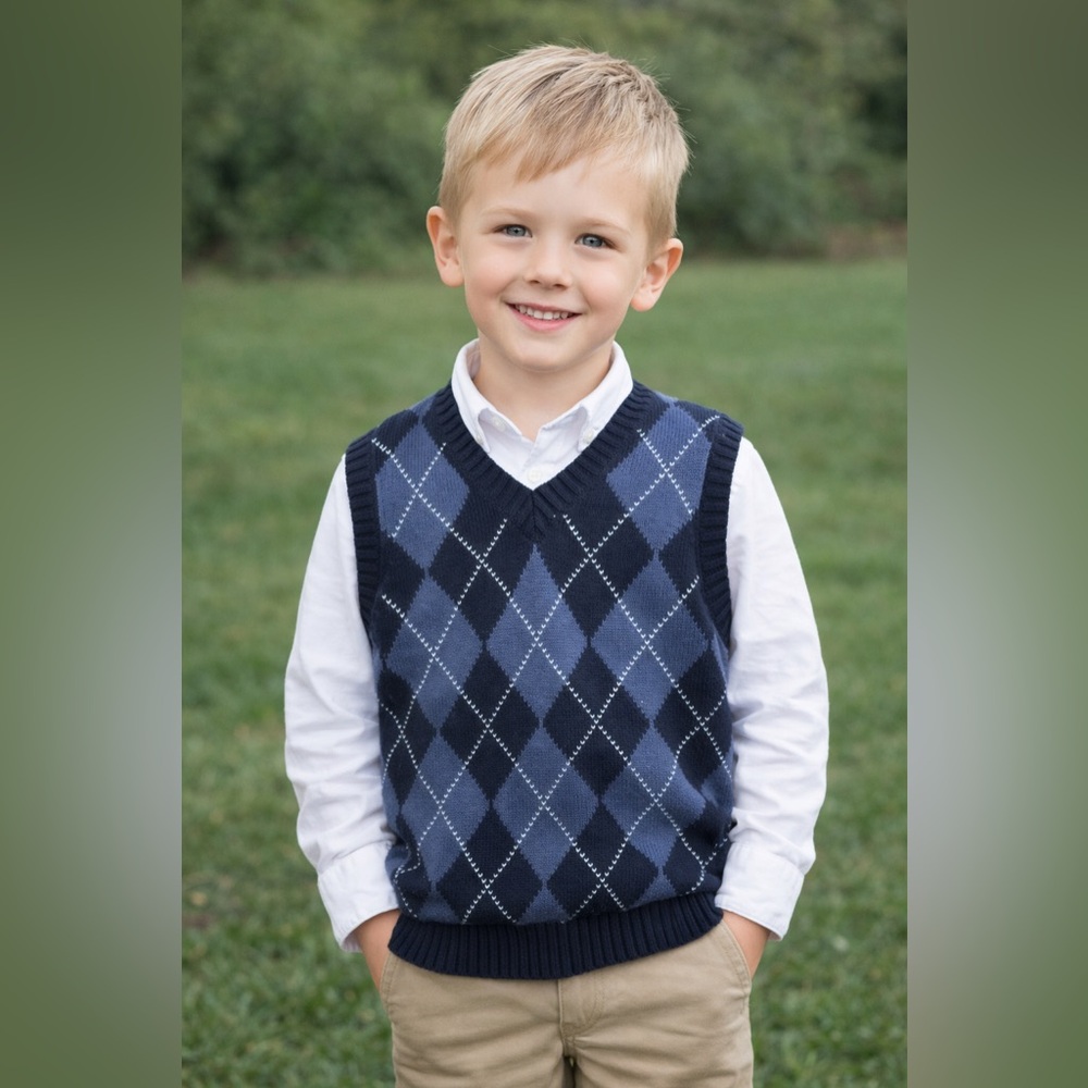 Brooks Brothers Boys Argyle Sweater Vest Navy Blue Size Small